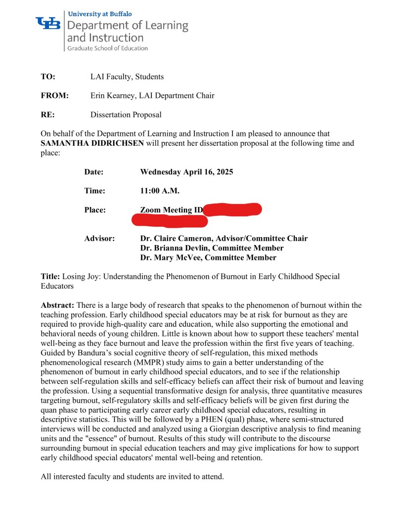 Dissertation proposal announcement.